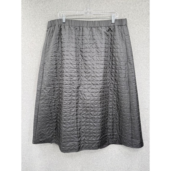 Eileen Fisher Dresses & Skirts - Eileen Fisher Skirt Women 1X Gray Quilted 100% Silk Elastic Waist Pockets Midi